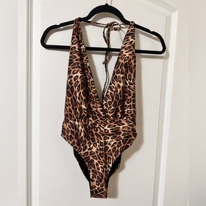 Zara deep V leopard bathing suit